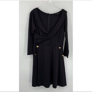 Eloquii black knit fit flare dress double breast gold portrait collar plus 14